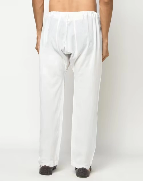 White Cotton Regular Pyjama with Drawstring