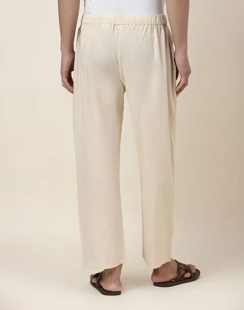 Beige Cotton Straight Leg Pyjama with Elasticated waist