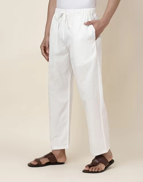 Off White Cotton Straight Leg Pyjama with Elasticated waist