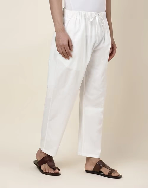 Off White Cotton Straight Leg Pyjama with Elasticated waist