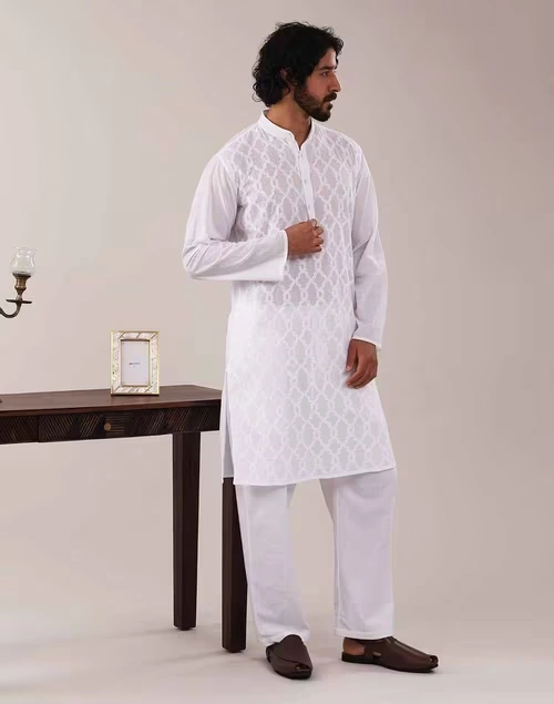 White Cotton Straight Leg Pyjama with Elasticated waist