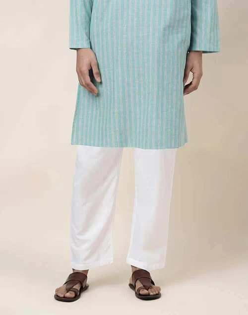 White Cotton Straight Leg Pyjama with Elasticated waist