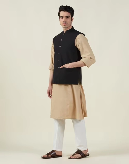 Black Cotton Firdaus Nehru Jacket