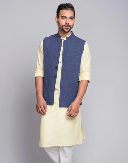 Blue Cotton Firdaus Nehru Jacket