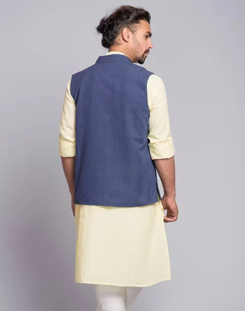 Blue Cotton Firdaus Nehru Jacket