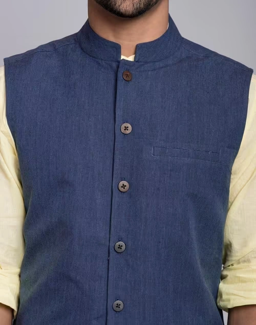 Blue Cotton Firdaus Nehru Jacket