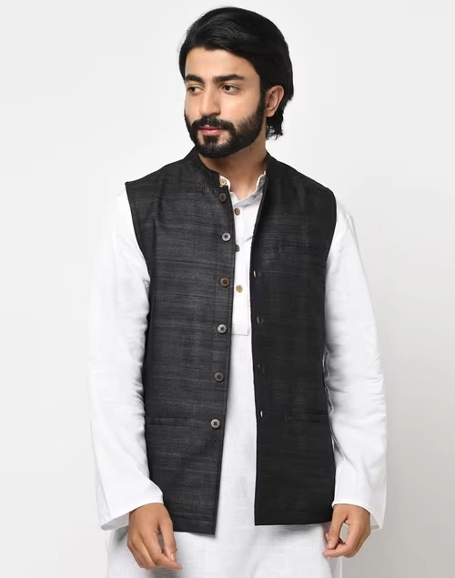 Black Silk Nehru Jacket