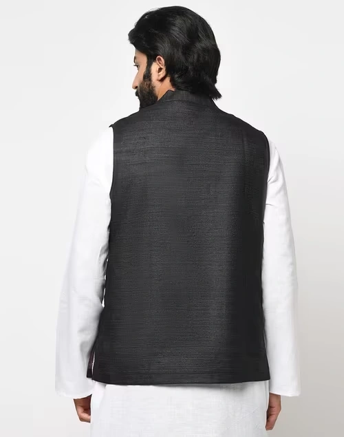 Black Silk Nehru Jacket