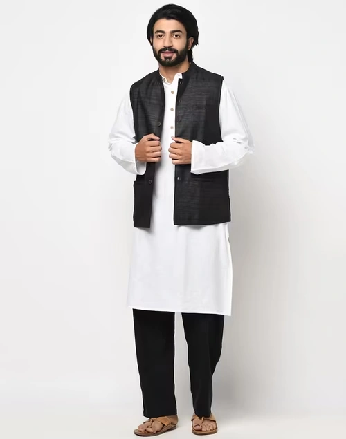 Black Silk Nehru Jacket