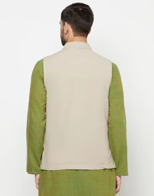 Beige Cotton Bhagalpur Nehru Jacket 3 Beige Cotton Bhagalpur Nehru Jacket
