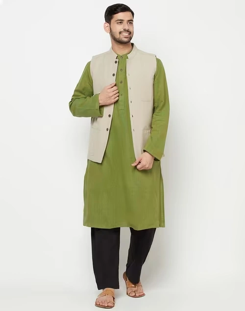Beige Cotton Bhagalpur Nehru Jacket 4 Beige Cotton Bhagalpur Nehru Jacket