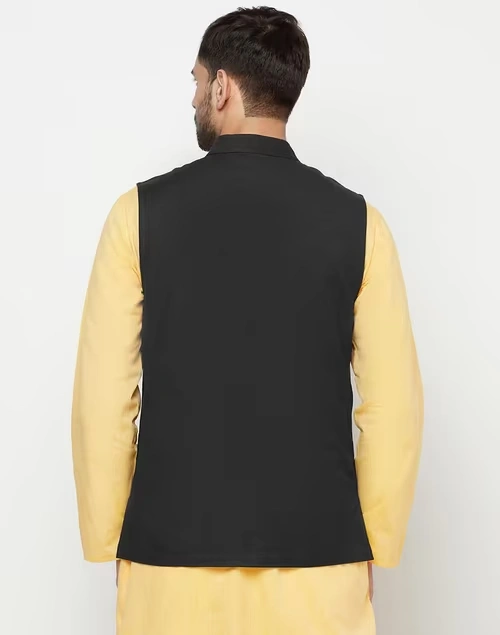 Black Cotton Bhagalpur Nehru Jacket 3 Black Cotton Bhagalpur Nehru Jacket