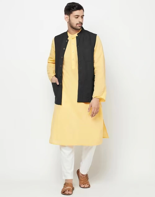 Black Cotton Bhagalpur Nehru Jacket 4 Black Cotton Bhagalpur Nehru Jacket