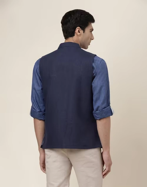 Blue Linen Nehru Jacket