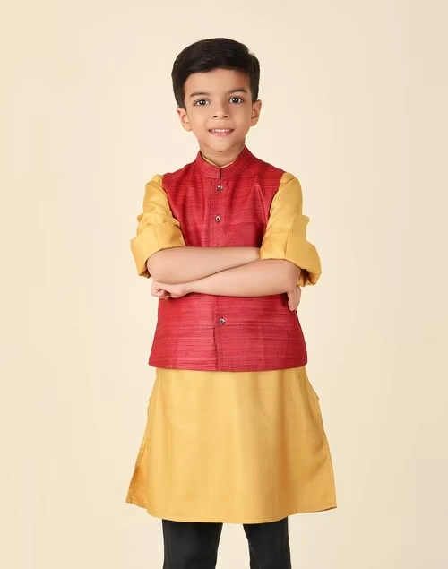 Red Silk Nehru Jacket