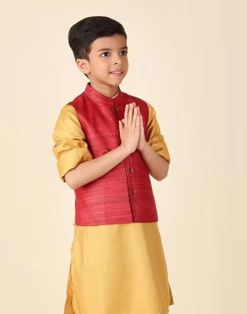 Red Silk Nehru Jacket