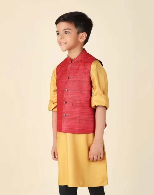 Red Silk Nehru Jacket
