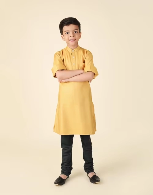 Mustard Viscose Silk Woven Long Kurta