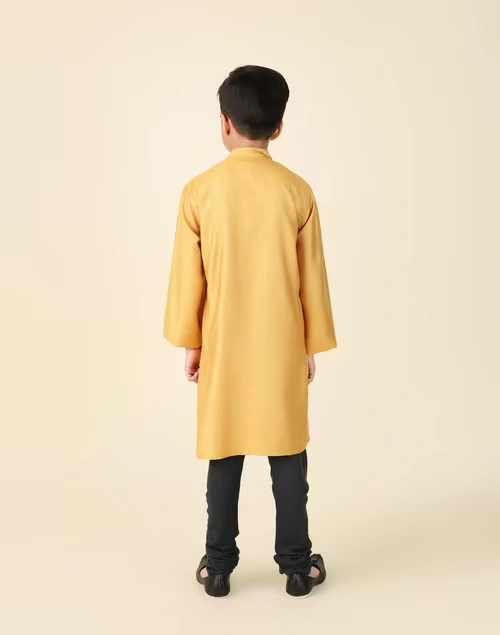 Mustard Viscose Silk Woven Long Kurta