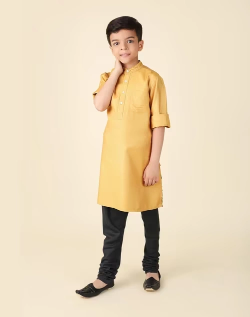 Mustard Viscose Silk Woven Long Kurta 3 Mustard Viscose Silk Woven Long Kurta
