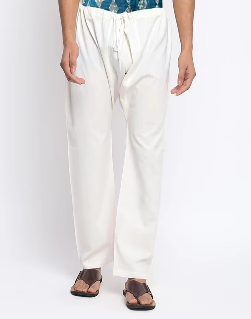 Off White Cotton Regular Pyjama with Drawstring
