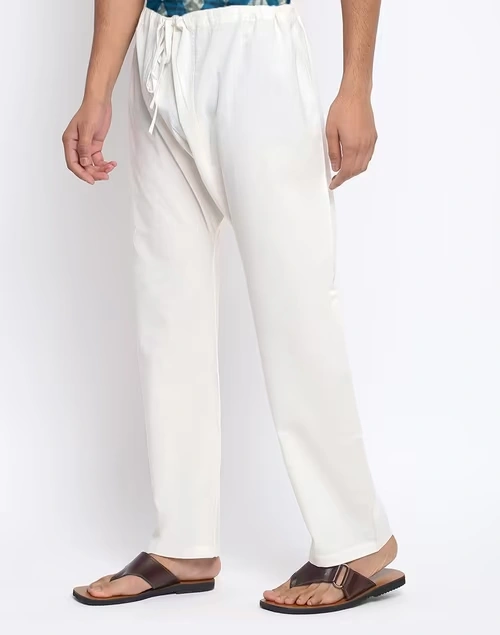 Off White Cotton Regular Pyjama with Drawstring