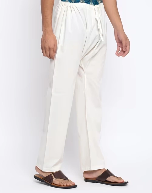 Off White Cotton Regular Pyjama with Drawstring