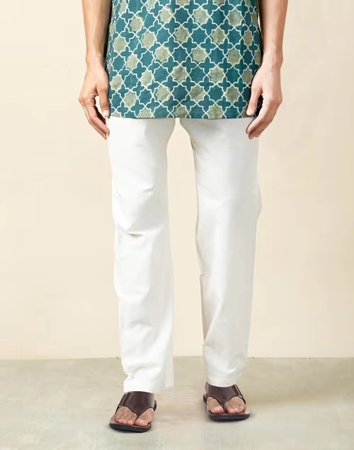 White Cotton Regular Pyjama with Drawstring