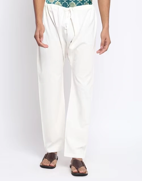 White Cotton Regular Pyjama with Drawstring