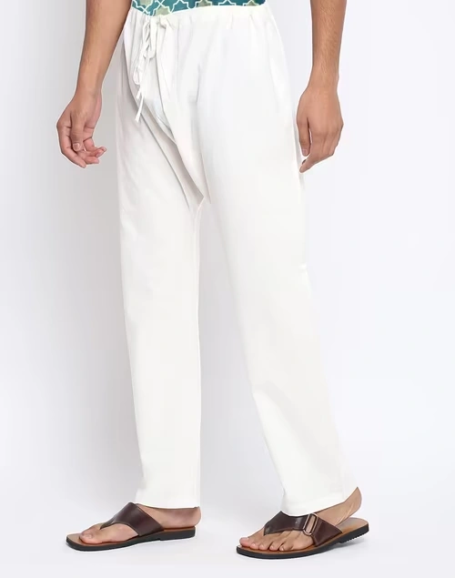 White Cotton Regular Pyjama with Drawstring
