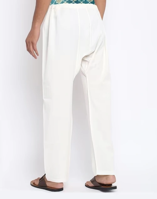 White Cotton Regular Pyjama with Drawstring