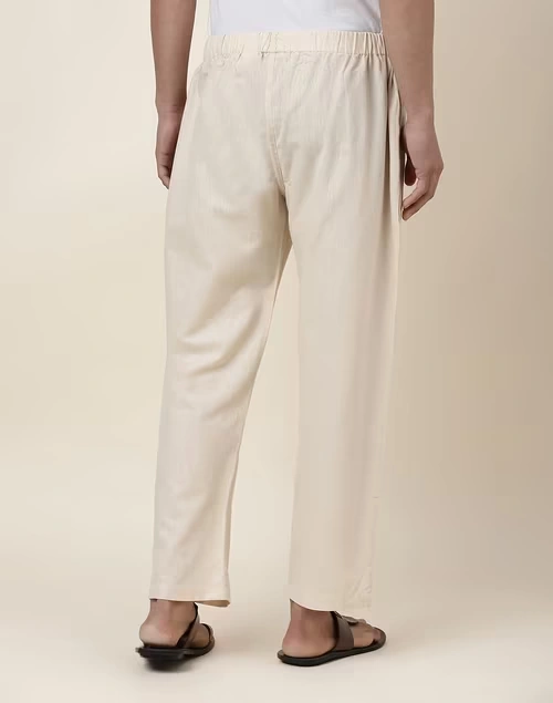 Beige Cotton Straight Leg Pyjama with Elasticated waist