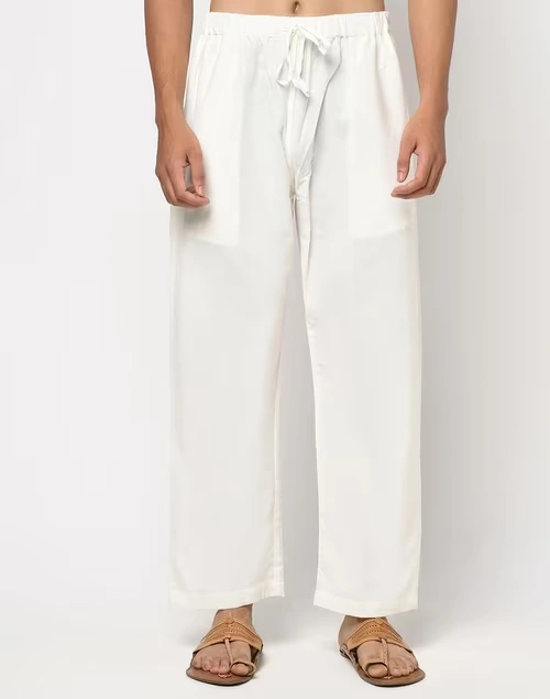 Off White Cotton Straight Leg Pyjama with Elasticated waist