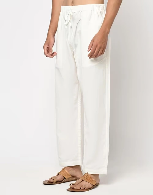 Off White Cotton Straight Leg Pyjama with Elasticated waist