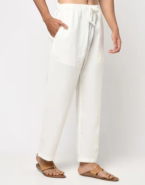 Off White Cotton Straight Leg Pyjama with Elasticated waist