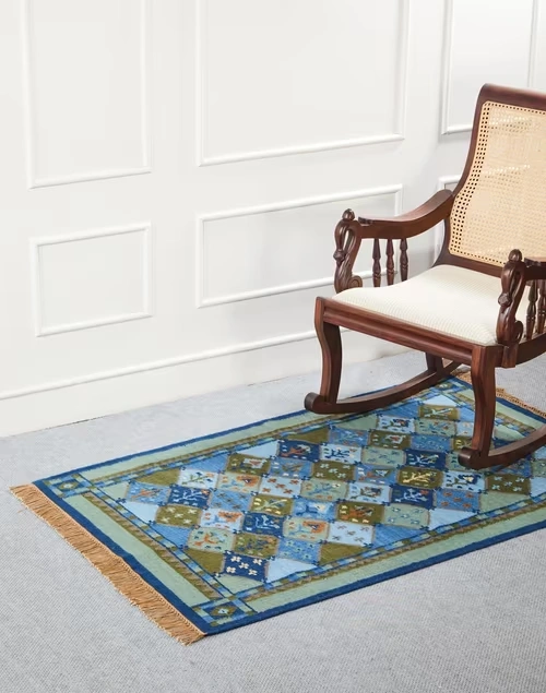 Blue Kabir Woollen Cotton Woven Dhurrie