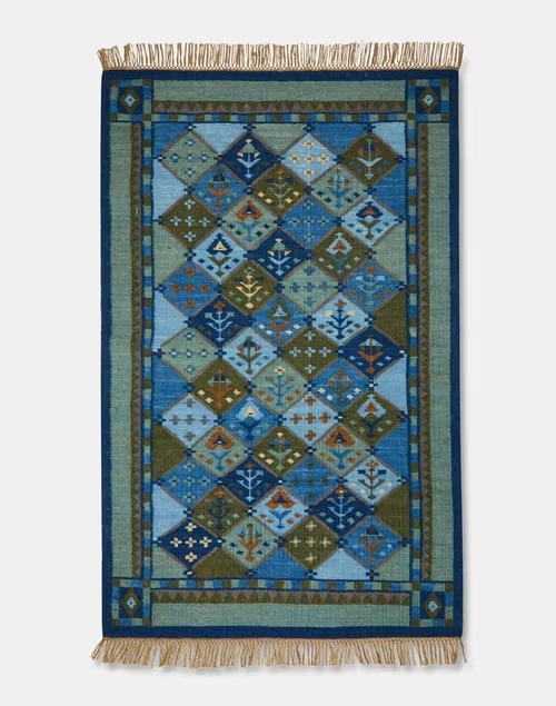 Blue Kabir Woollen Cotton Woven Dhurrie