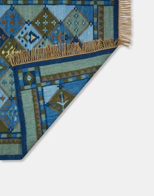 Blue Kabir Woollen Cotton Woven Dhurrie