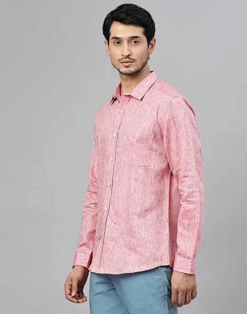 Red Linen Slim Fit Shirt