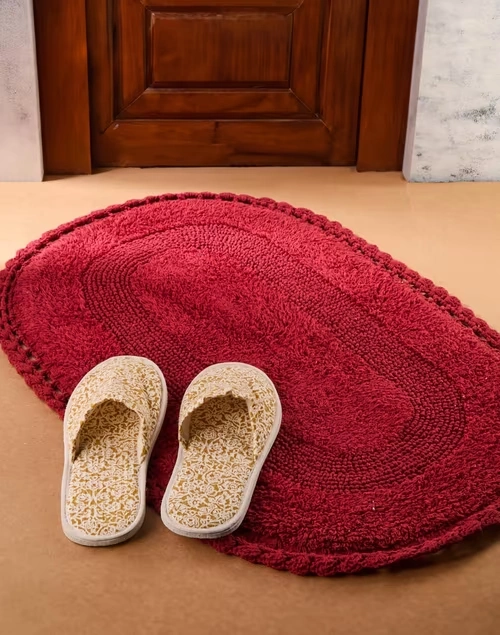Red Cotton Woven Bathmat 50x80