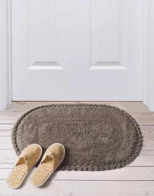 Grey Crochia Oval Cotton Bathmat