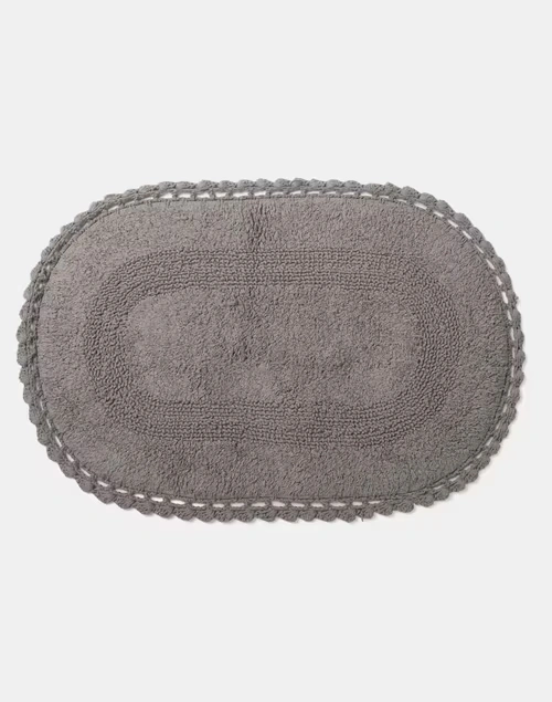 Grey Crochia Oval Cotton Bathmat