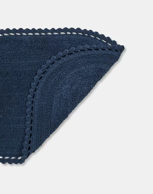 Navy Crochia Oval Woven Cotton Bathmat 3 Navy Crochia Oval Woven Cotton Bathmat