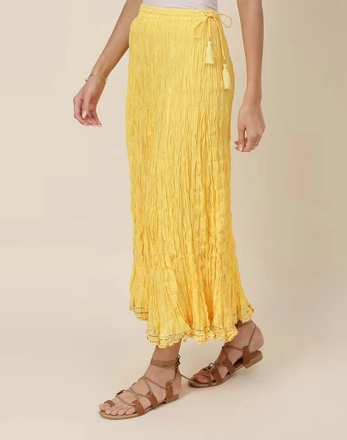 Cotton Mull Drawstring Long Skirt