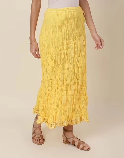 Cotton Mull Drawstring Long Skirt