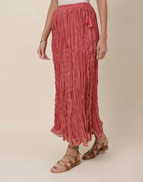 Cotton Mull Drawstring Long Skirt