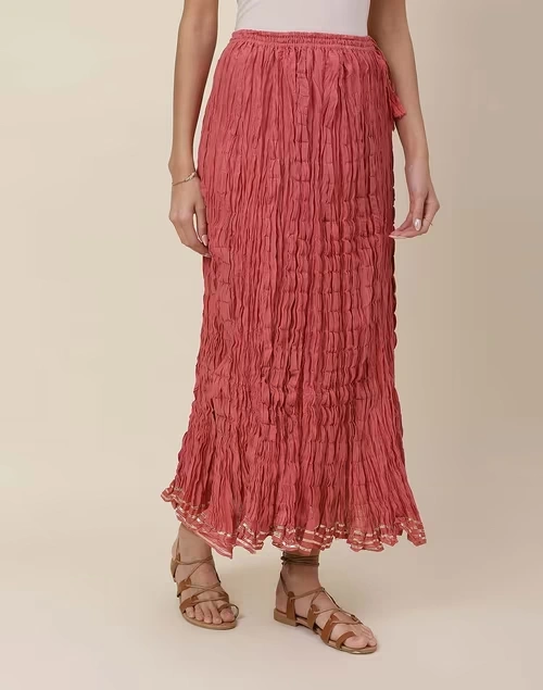 Cotton Mull Drawstring Long Skirt