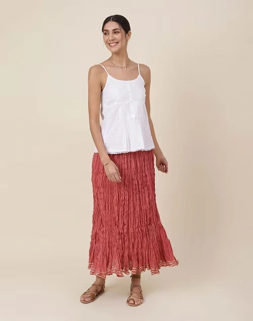 Cotton Mull Drawstring Long Skirt 4 Cotton Mull Drawstring Long Skirt