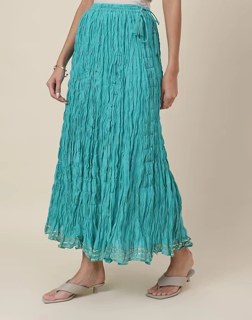 Cotton Mull Drawstring Long Skirt