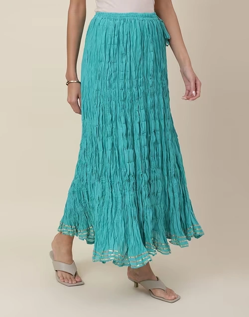 Cotton Mull Drawstring Long Skirt